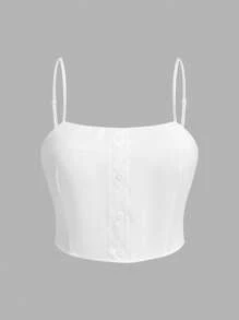 SHEIN EZwear 大码纯色细肩带吊带背心和夹克两件套，休闲 - 白色 - 查看 8