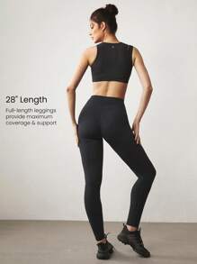 女性運動打底褲 - 黑色 - 查看 2