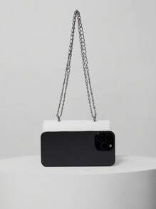 Mini Rhinestone Decoration Shoulder Bag, Fashionable PU Flap With Metal Chain Strap Clutch For Women Winter Gifts - White - View 3