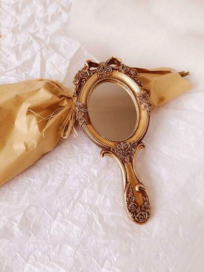 1pc Vintage Style Handheld Makeup Mirror Best Gifts Birthday Home Decor Back To School Room Decor School Supplies