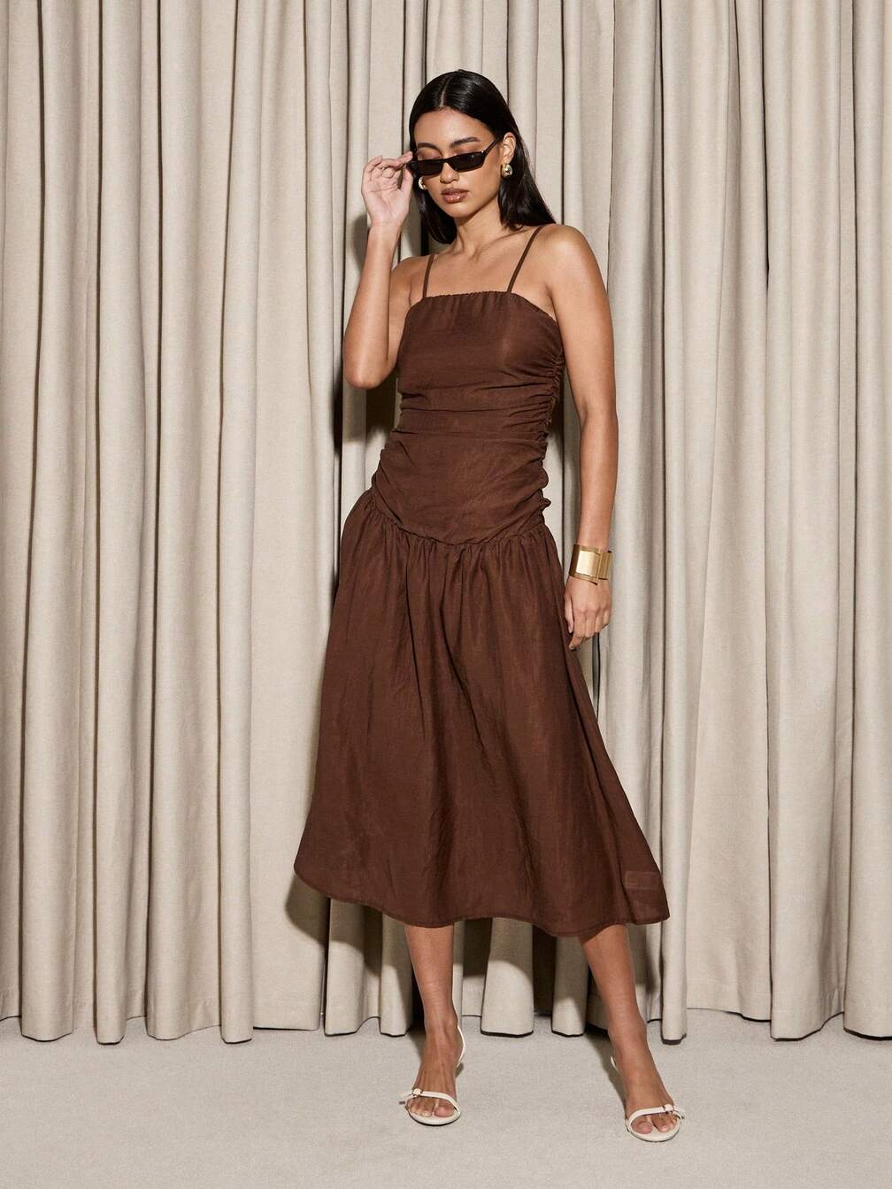 ruched drop waist midi dress Express Plus Size Women's Floral Strapless Ruched Drop Waist Bubble Hem Maxi Dress With Pockets in Red XL