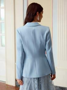 ZEYLAH 刺绣装饰腰部修身西装外套 - 藍色 - 查看 4