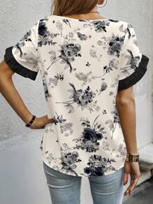 INAWLY Solva Áo cánh cổ tròn tay chuông in họa tiết ngẫu nhiên cho nữ - Nhiều màu - Xem 2