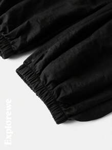 SHEIN Teen Girl Letter Print Cargo Pocket Drawstring Jogger Pants - Black - View 8