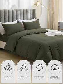 2/3件套床上用品，纯色床品，温馨房间装饰，柔软抗起球，透气防尘被套套装，1件被套+1/2件枕套，适用于单人床、双人床、大号床、特大号床、加州特大号床，适用于卧室、客房、宿舍，四季皆宜，可机洗，适合返校季、秋季装饰、房间装饰
