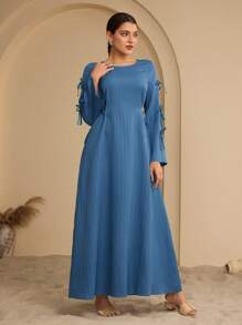 Graceveil 女士长袖连衣裙，纯色，简约时尚，休闲日常穿着 - 水鴨藍 - 查看 3