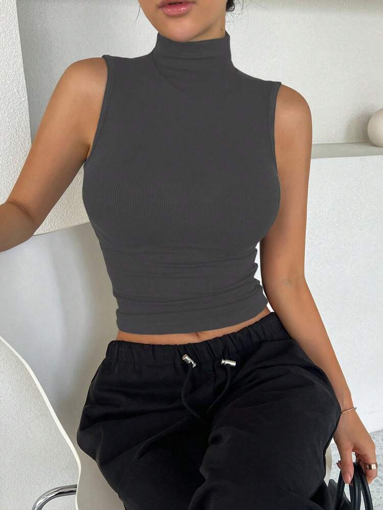 Women's High Collar Slim Sleeveless Wrap Bottoming Tank Top