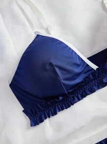 大码性感内衣套装（4 件套：裙子、围巾、裤子、衣领） - 藍白色 - 查看 4