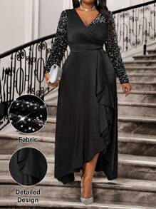 SHEIN Lady Spring And Summer Valentine's Day Formal Dresses For Women Prom Dress Business Casual Woman Wedding Guest Dress Women Black Sequin Patchwork Women Long Black Dresses