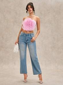 SHEIN BAE 女士甜美可爱简约 3D 花卉装饰百搭吊带背心，适合春夏季假期 - 粉色 - 查看 1