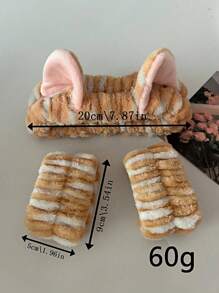 3pcs Multi-Functional Leopard Striped Cat Ear Headband, Waterproof Wristband For Washing Face And Makeup Home Bathroom Decor Summer - Multicolor - View 6