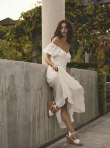 Aralina Summer Outfit Puff Sleeve V Neckline Flowy Vacation Maxi Dress - Multicolor - View 9