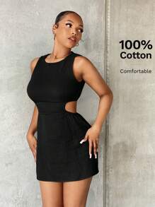 SHEIN SXY Summer Cut Out Waist Bodycon Dress - Black - View 8