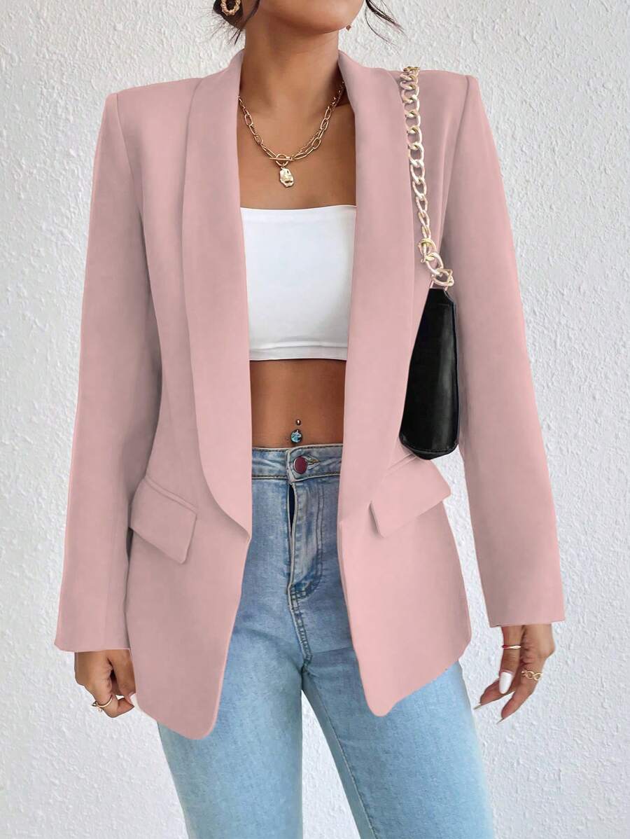 RosyDaze Casual Commuter Solid Color Shawl Collar Blazer Fall Cloth For Women - Baby Pink - View 1