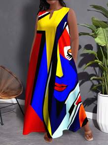 Maweii 大码休闲纯色宽松随机彩色印花连衣裙，春夏女装，优雅 - 白色 - 查看 3