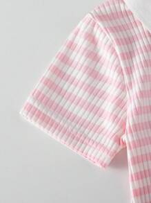 Souflis Souflis 女婴罗纹针织 Polo 领连体衣 2-5T 夏季新款舒适罗纹连体衣 - 粉色 - 查看 4