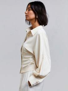 Athîral 女士纯色休闲衬衫，日常时尚穿着 - 黃色 - 查看 1