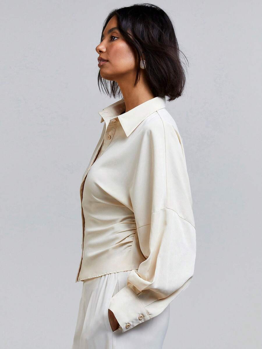 Athîral 女士纯色休闲衬衫，日常时尚穿着 - 黃色 - 查看 1