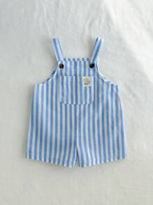 Baby Boy Colorful Striped Knit Suspenders Jumpsuit Shorts, Casual Versatile,Kids - Blue and White - View 7