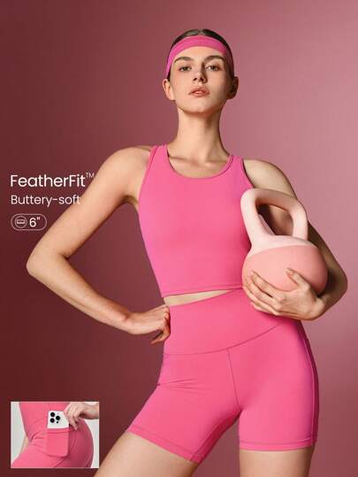 GLOWMODE 6" FeatherFit™ Flex Biker Shorts With Side Pockets Low Impact Yoga Daily