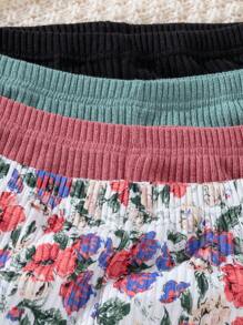 SHEIN Tween Girls Casual Ditsy Floral Digital Print & Solid Ribbed Wide Leg Pants, Multi-Pack - Multicolor - View 7