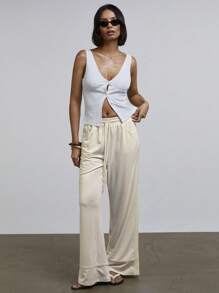 Athîral Pantaloni lunghi comodi e versatili da donna con vita regolabile tramite laccio e decorazione a nastri