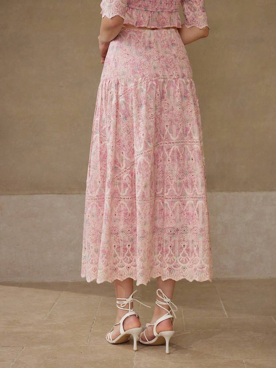MOTF PREMIUM EMBROIDERY SCALLOP HEM SKIRT - Baby Pink - View 2