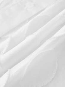 Ontre Áo sơ mi nữ Jacquard cổ tròn thả vai dài tay cài nút đơn giản thường ngày - trắng - Xem 9