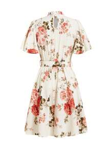 Ellevyn Women's Elegant Ruffle Collar Short Sleeve Cinched Waist Waist Floral Print A-Line Mini Dress - Multicolor - View 4
