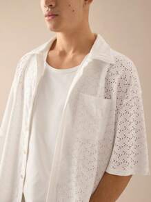 Manfinity VCAY Camisa suelta de manga corta casual de punto para hombres jóvenes para uso diario - Blanco - Ver 4