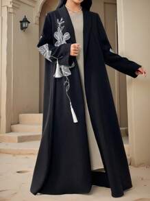 Al Najma Vestido de abaya largo con estampado floral elegante, abaya con apertura frontal elegante y modesta, vestidos de longitud completa modestos