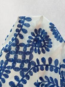 Swim Lushoire Robe ample de couvre-chef en mousseline de soie à manches 1/2 et col en V avec imprimé végétal pour femmes, robe ample d'été à motif floral de porcelaine pour la plage et les vacances