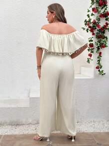 Breezaya Mono suelto, elegante y casual con hombros descubiertos, textura de flecos y talla grande para mujer