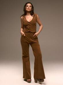 MUSERA Cord Button Up Fitted Tank Top Festival Western Summer Holiday Ibiza Fall, Autum, Winter, Christmas