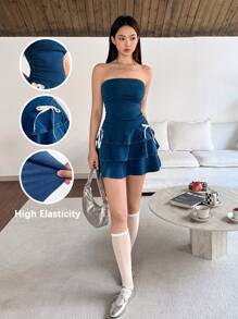 SHEIN EZwear Mini rochie de damă K-Vae, bodycon, sexy, din denim, fără bretele, ținute de vară pentru femei, ținute de vacanță femei, rochii de vară pentru femei, rochie de Paște femei, rochii pentru femei elegante, rochie de ziua St Patrick, ținute de zi de naștere pentru femei, rochie de vacanță, ținute concert femei, festival ținute rave, ținute rave, rochie amuzantă, rochie, ținute pentru brunch pentru femei