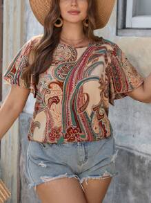 SHEIN VCAY Blusa informal de talla grande con estampado de paisley para vacaciones