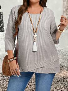 EMERY ROSE 大码女式乡村休闲 3/4 袖条纹宽松秋季衬衫、女式春夏季衬衫、女式夏季衬衫、女式乡村休闲上衣、波西米亚风女式圣帕特里克节、度假女式衬衫、日常休闲装