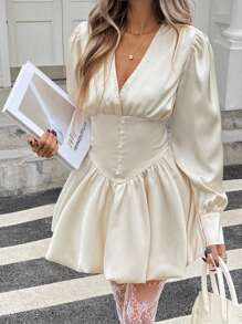 SHEIN Essnce Vestido de satén de unicolor con bajo de tulipán para mujer, elegante estilo francés para citas