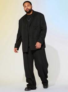 EASEVO Plus Size Men's Loose Fit Casual Black Pocket Woven Long Sleeve Blazer