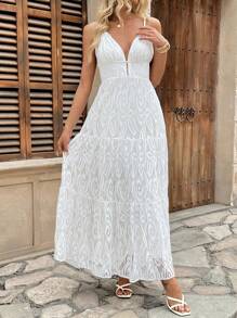 Rafferiza Women Elegant Sleeveless V-Neck Lace Dress - White - View 4