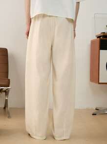 SWAVVY Standard Size Men's Casual Loose Silhouette Patch-Work Drawstring Waist Fabric Vintage White Spring/Summer Trousers