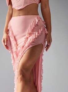 MISSGUIDED Ruffle Mesh Split Maxi Skirt Layered Design High Waist Long Flowing Dance PerFormance Ballet Inspired Ethereal Overlay Elegant Evening Occasion Wear