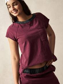 VARSITIE Casual Minimalist Raglan Sleeve Short Sleeve Sports T-Shirt - Red Violet - View 7