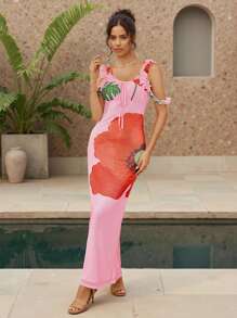 BELANGE HANDMADE Designer Pink Floral Print Frill Trim Ruched Maxi Dress, Romantic Dating Dress, Festival, Concert Outfit Women Formal Prom Dresses For Women Resort Dresses For Women Dresses For Women Prom Dress Women Formal Women Formal Women Formal Prom Dresses For Woman Women Formal, Rave, Pastel, Brunch Outfits, Tea Party Dress Women Maxi Dress Prom Dresses For Ladies