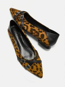 CUCCOO BIZCHIC Women's Leopard-Print Brown Crossband Silver Buckle Decor Casual Flat Sandals Spring Shoes Spring Break Easter - Brown - View 1