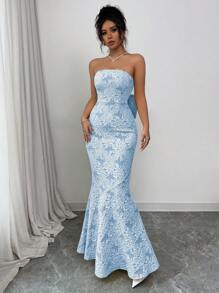 Elenzga Vestido de cola de pez con espalda de mariposa, textura en relieve con diseño floral, sin tirantes