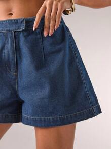 SHEIN BAE 女士百褶宽松休闲百搭牛仔短裤