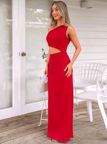 SHEIN VCAY Robe maxi élégante de couleur unie avec découpe à la taille pour les vacances printemps pour femmes