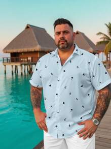 Manfinity RSRT Modisch lässiger Urlaubsstil Silhouetten-Muster Knopfleiste Kurzarm Slim Fit Hemd für Herren, Große Größen, ideal für Urlaub, Ausflüge, Dates und als Geschenk für den Freund