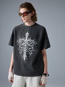 NEON BLANC Men's Street Fashion Black Print Crew Neck Short Sleeve T-Shirt - Black - View 4